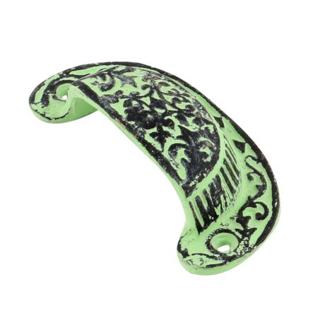 Lime Green Distressed Floral D Pull Iron Handle